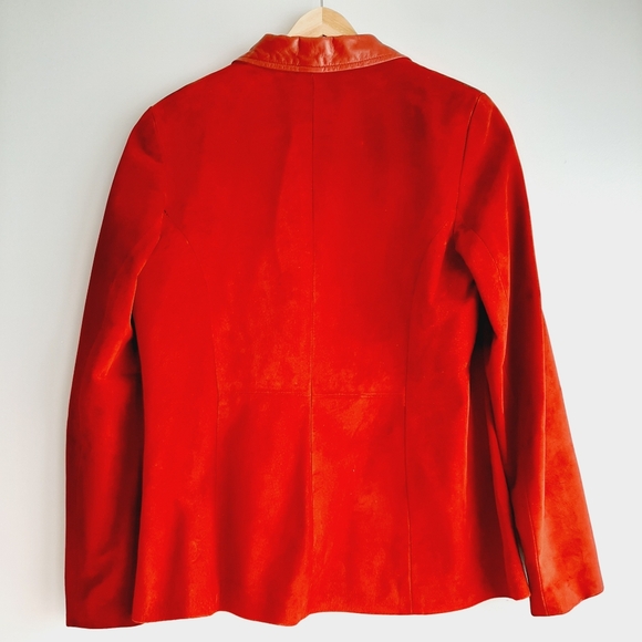 DANIER Genuine Suede Button Front Blazer Jacket Vibrant Red Short Coat Sz L - Picture 7 of 15